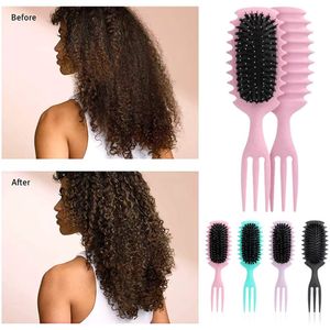 Haarborstel 3 in 1 - Krullen - Anti-klit - Scheidingskam - Modelleren - Nylon Bristle - alle haartype - 100% Everzwijnhaar - Organic - ROZE