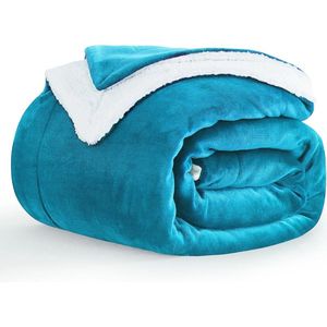 Warme Fleecedeken in Turquoise, XL - 150x200 cm, Zachte Sherpa Woondeken voor Bank en Plaid