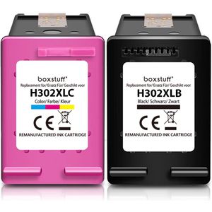 Boxstuff Inkt geschikt voor 302 XL - (F6U68AE) Compatibel met HP 302 / 302XL - Inkt Cartridge 2-pack voor HP Deskjet 1110 / 1111 / 1112 / Envy 4510 / 4511 / 4512 / Officejet 3830 / 3831 / 3832 / 4650 / 4652 / 4654 - Pack Zwart en Kleur