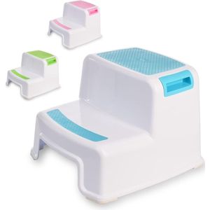 Opstapje I Plastic I Voor volwassenen en kinderen I Kinderstoel met twee treden en antislip oppervlak I Kinderopstapje voor badkamer en keuken I Opstapje met antislip, 26 cm hoog I Stevig, draagvermogen van 80 kg I Blauw