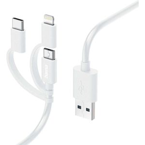 Hama 3 in 1 oplaadkabel - USB naar Micro USB - USB-C - Lightning kabel - Geschikt voor Smartphone en Tablet - 1 meter - Wit