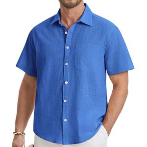 Linnen Korte Mouwen Herenoverhemd - Casual Zomer Overhemd met Zak