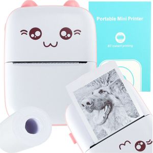 Mini Thermische Printer Kat Voor Labelfoto's + Usb-Kabel Roze - Labelprinter Foto Printer - 12cm