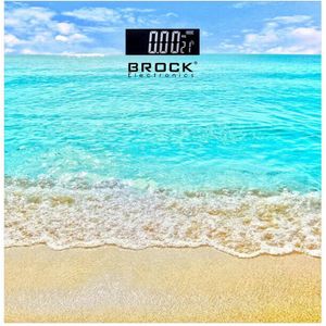 Brock Digitale Personenweegschaal Strand Zee Print – 30×30 cm – Max. 180 kg – LCD Display – Automatische Inschakeling – Inclusief Batterijen