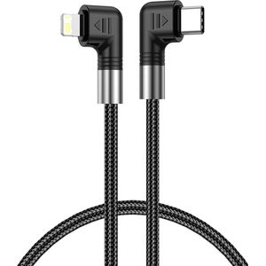 8-Pin (lightning) naar USB-C - 2 meter - 30W - adapter connector oplader voor iPhone en iPad - Haakse hoek - Zwart - Provium