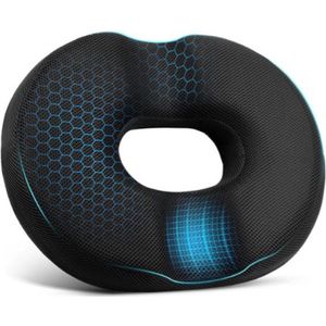 Donut zitkussen - ringvormig kussen met antislip onderkant en wasbare hoes - geschikt voor stuitjepijn, zwangerschap en aambeien - zwart