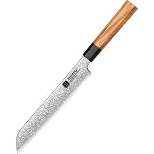 Professioneel Broodmes | Damascus staal (67 laags) | Octogonaal handvat van Olijfhout | Xinzuo PM8O Series