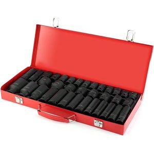 35-delige doppen- en dopsleutelset 1/2 inch 8-38mm - Metrisch - Binnenzeskant dopsleutels - Zeskantmoeren - Met draagtas .