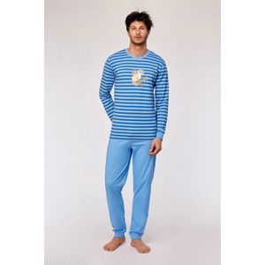 Woody - Jongens/Heren Pyjama - Blauw Gestreept - Kat - XL