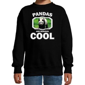 Dieren pandaberen sweater zwart kinderen - pandas are serious cool trui jongens/ meisjes - cadeau grote panda/ pandaberen liefhebber - kinderkleding / kleding 134/146