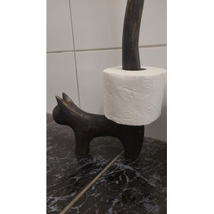 Toiletrolhouder poes - hout ZWART GOUD- 55x23 cm - Stijlvolle WC-Rolhouder, grappige Rolhouder voor Toilet, Houten Toilet Accessoires