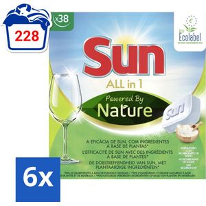 Sun All-in-1 - Eco Label - Powered By Nature - Vaatwastabletten - 38 Tabletten - Voordeelverpakking - 6 stuks