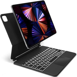 Toetsenbord Hoes Geschikt Apple iPad Pro 12.9 (2018/2020/2021/2022) & iPad Air 13 (2025/2024) - Bluetooth Magnetisch Keyboard Case - met Touchpad Muis en Verlichting - QWERTY - Zwart