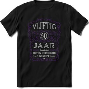 50 Jaar Legendarisch Gerijpt T-Shirt | Paars - Grijs | Grappig Verjaardag en Feest Cadeau Shirt | Dames - Heren - Unisex | Tshirt Kleding Kado | - Zwart - M