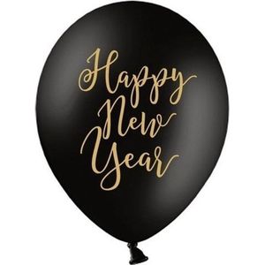 12x Happy New Year ballonnen zwart 30 cm - Oud en Nieuw thema versiering