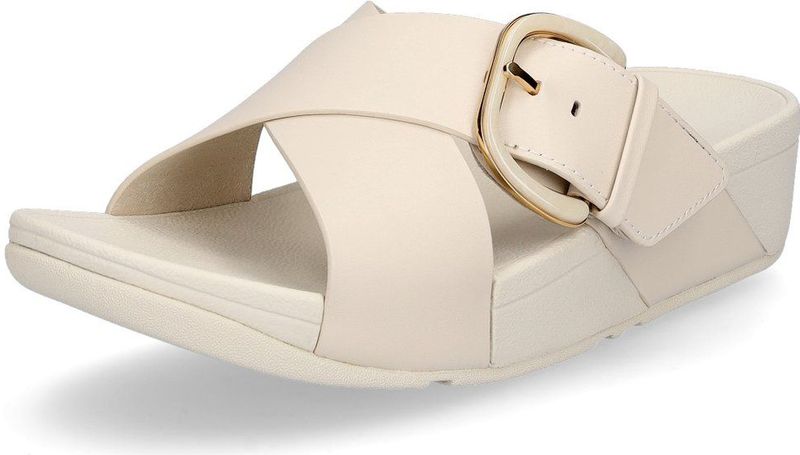Fitflop - Sliders - Beige - Leer - Met Goudkleurige Gespsluiting