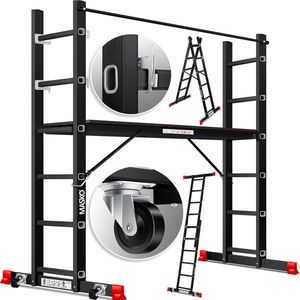 MASKO® Kamersteiger Aluminium Steiger 2,75m Multifunctionele Ladder Belastbaar tot 150 KG Werkplatform - Zwart