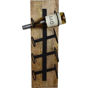 Hangend Wijnrek 4 Flessen - 20x14x65 - Naturel/Zwart - Mangohout/Metaal