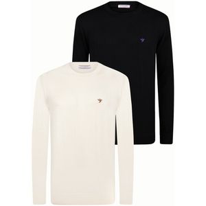Felix Hardy - Classic Crew Neck Knit Sweater - Ecru-Zwart - 2 Pack Heren