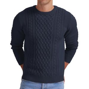 Heren wintertrui leren stopkracht kabelbreipatroon warme crew neck trui
