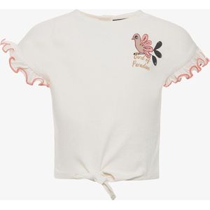 TwoDay cropped meisjes T-shirt wit met knoop - Maat 122/128