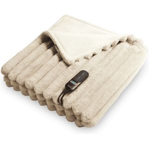 Duux Yentl Striped Elektrisch Warmtedeken 200x200 cm – 9 standen – Beige