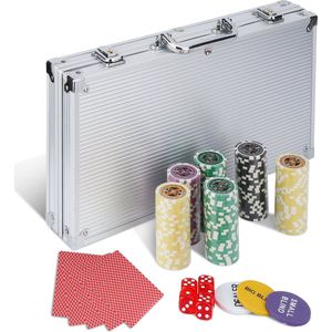 Pokerkoffer Aluminium Koffer Pokerset Pokerchips Met 300 Chips & Poker Kaarten-Zilverr