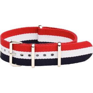 Premium Red White Blue - Nato strap 24mm - Stripe - Horlogeband Rood Wit Blauw