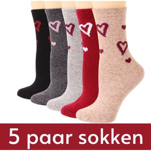 Sokken Set met Hartjes - 5 paar dames Sokken maat 37-41 - rood/grijs/zwart - Liefde