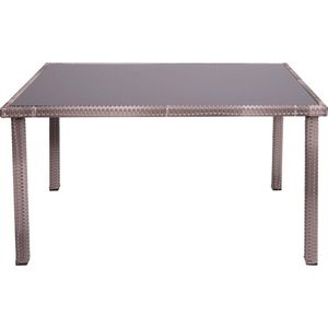 Brulo - Tuintafel - 120x75 cm- poly -rattan - grijs- glas