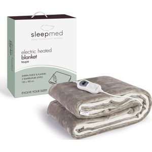 SleedMed Elektrische Knuffeldeken Taupe - Bovendeken - Warmtedeken - Fleece&Flanel - 180x130cm - 180min Timer