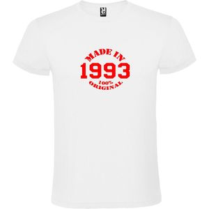 Wit T-Shirt met “Made in 1993 / 100% Original “ Afbeelding Rood Size XXXXL