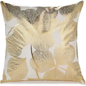 Mulbro Home Golden Metallic Line - Sierkussens - Kussens Woonkamer - Goudfolie - Medium Gouden Klavertjes Vier - Wit