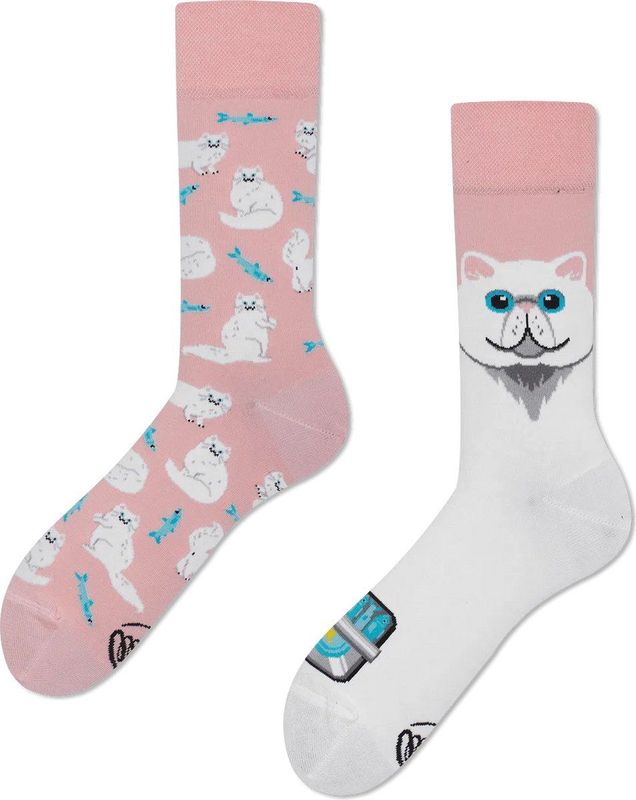 Many Mornings - Mis Matched Sokken - White Cat - 35 - 38