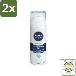 NIVEA MEN - Scheergel - Sensitive Mini - 30 ml - Voordeelverpakking - 2 stuks - Scheerbeurt - Roodheid