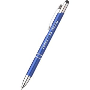 Akyol - today i am strong pen - blauw - gegraveerd - Motivatie pennen - collega - pen met tekst - leuke pennen - grappige pennen - werkpennen - stagiaire cadeau - cadeau - bedankje - afscheidscadeau collega - welkomst cadeau - met soft touch