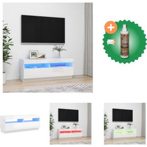 vidaXL Tv-meubel met LED-verlichting 100x35x40 cm hoogglans wit - Kast - Inclusief Houtreiniger en verfrisser