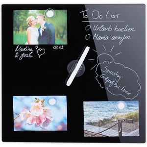 Relaxdays glassboard zwart - memobord - magneetbord - magnetisch prikbord - beschrijfbaar - 40 x 40 cm