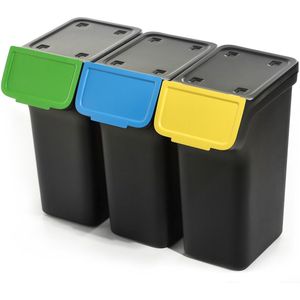 KADAX - Afvalemmer - Zwart - Rechthoekige Afvalemmer met Deksel - 3 x 25 l