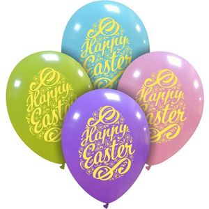 Happy Easter ballonnen, 8 st., 30 cm, Pasen, pastel kleuren, geschikt voor helium