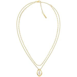 Calvin Klein CJ35000559 Dames Ketting - Collier - Sieraad - Layerketting - Parel - Staal - Goudkleurig - Zoetwaterparel - 10 mm breed - 38 cm lang