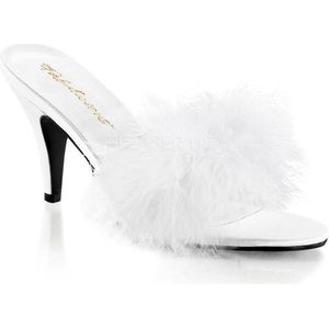 Amour-03 klassieke marabou slipper met hak wit - (EU 35 = US 5) - Fabulicious