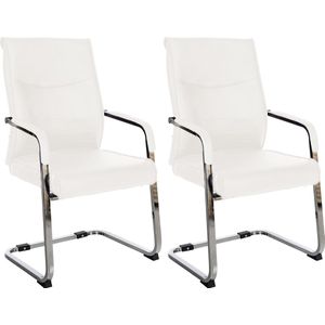 CLP Hobart Set van 2 Eetkamerstoelen - Bezoekersstoelen - Met armleuning - Verchroomd frame - wit Kunstleer