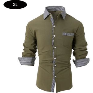 Livano Overhemd Heren - Volwassenen - Lange Mouwen - Strijkvrij - Lange Mouw - Legergroen - Maat XL