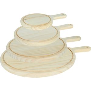 Krumble Serveerplank rond - Set van 4 - Hout - Tapasplank - Borrelplank - Kaasplank - Hapjesplanken - Landelijk - Rond - 15 cm (d) - 20 cm (d) - 25 cm (d) - 30 cm (d) - Lichtbruin