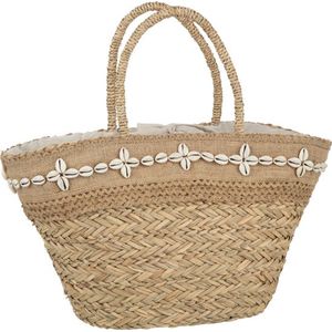 J-Line Strandtas - zeegras - Jute - Band - Schelpen - Naturel.