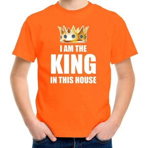 Koningsdag t-shirt Im the king in this house oranje jongens / kinderen - Woningsdag - thuisblijvers / Kingsday thuis vieren 140/152