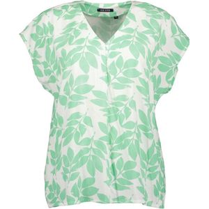 Blue Seven - Blouse 180232 wit/groen print v-hals korte mouwen - maat 44