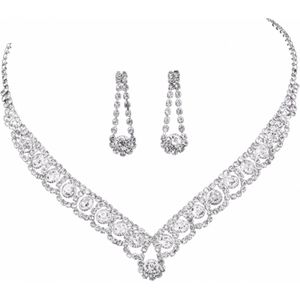 Trouwen-Sieraden set-Filimon -zilverkleur- ketting met oorbellen- Charme Bijoux