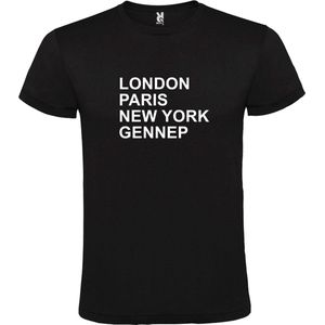 Zwart t-shirt met "" London, Paris , New York, Gennep "" print Wit size XS